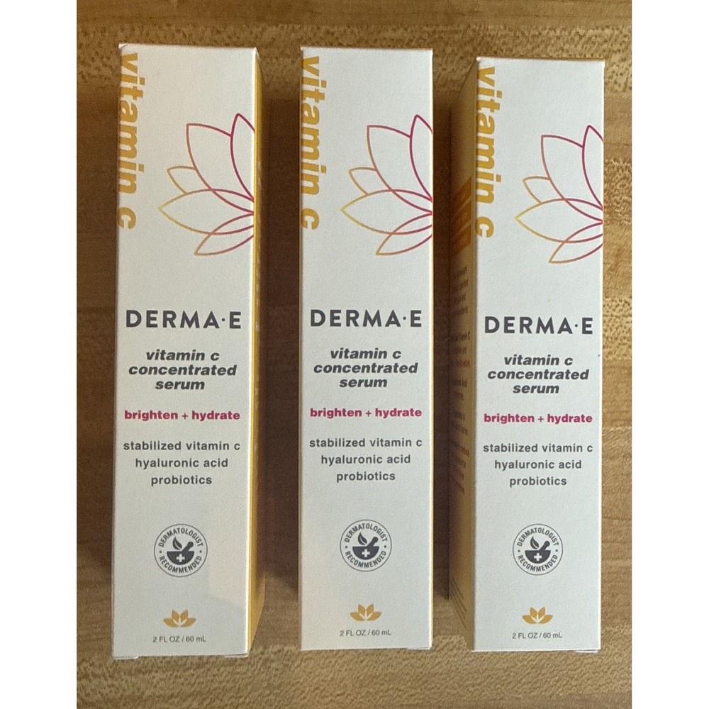 Lot of 3 DERMA-E Vitamin C Concentrated Serum with Hyaluronic Acid 2fl Oz. Each